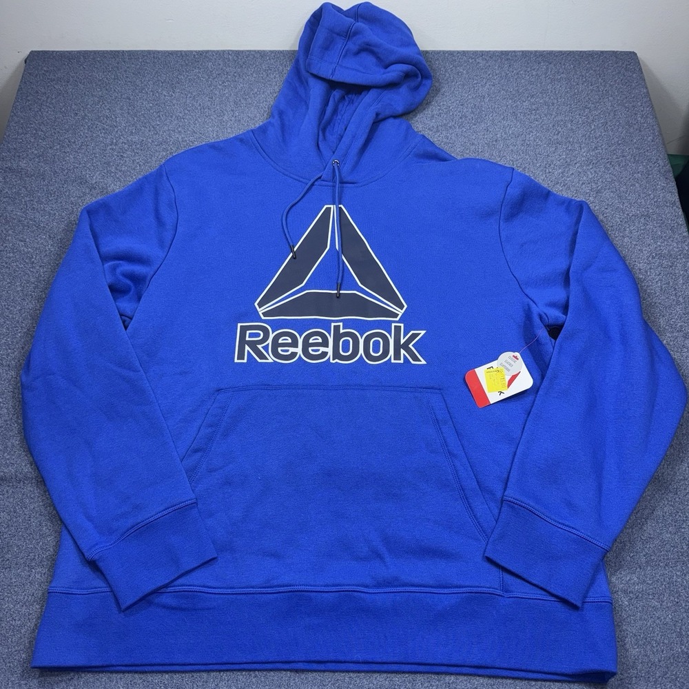Reebok Mens 2XL Blue Pullover Hoodie Delta Logo Hooded Sweatshirt - NEW NWT
